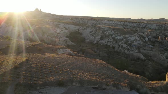 Sun Over Goreme. Cappadocia, Turkey. Aerial View