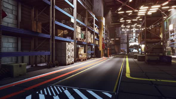 Modern Warehouse Shelves with Pile of Cardboard Boxes alt