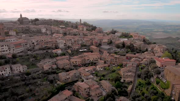 Aerial Shot Montalcino Medieval City on the Hill Brunello Wine Homeland Tuscany Italy