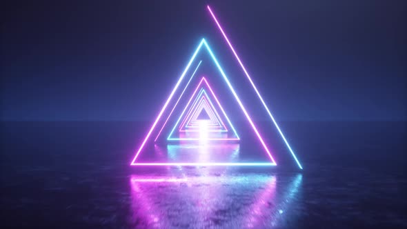 Flying Through Glowing Neon Triangles with Metal Floor