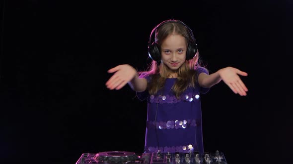 Teenager Girl Dj in Bright Dress Gives Out Air Kisses