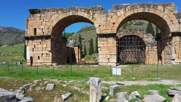 Ancient ruins of Hierapolis Pamukkale - Denizli - Turkey.	