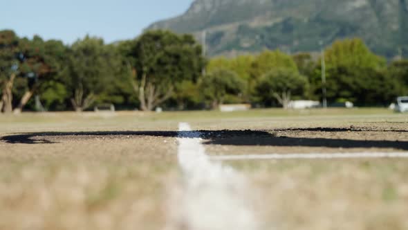 Batsman running on the pitch during cricket match