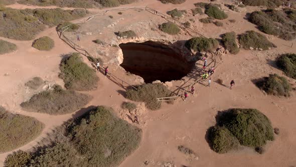 The amazing underground cave of Benagil, Portugal below ground - Aerial shot