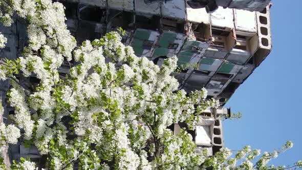 Vertical Video of a Destroyed Building in Borodyanka Ukraine