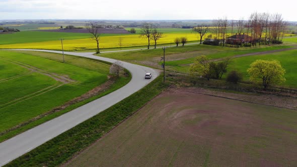 Drone follows car at countryside south Sweden prt3