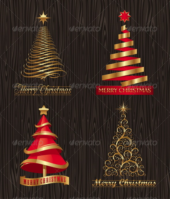 Golden Decorative Christmas Trees