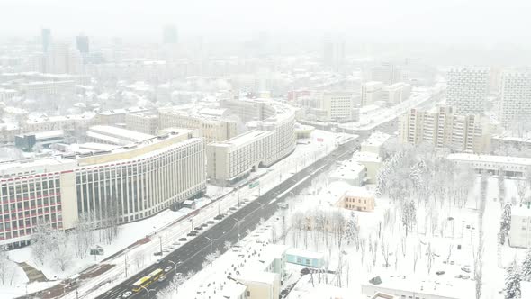 Snowcovered City Center of Minsk From a Height