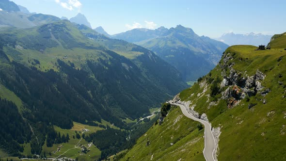 Klausen Pass Mountain Road in Switzerland  View From Above