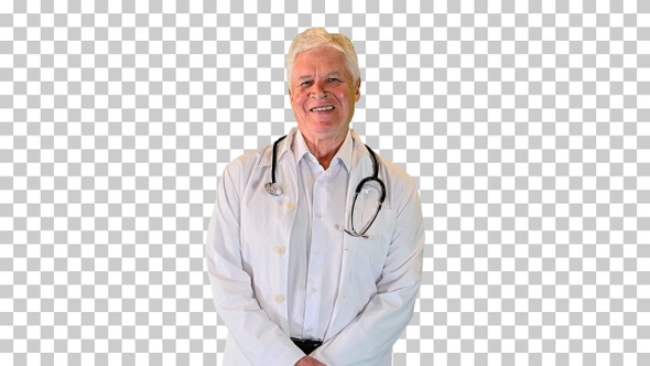 Old Male Doctor with a Stethoscope around, Alpha Channel