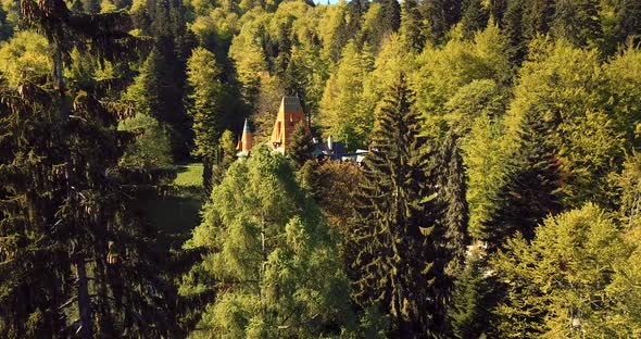 Pelisor Castle In The Romanian Forest Aerial