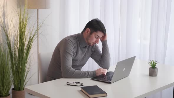 Work Pressure Exhausted Employee Man Laptop Office