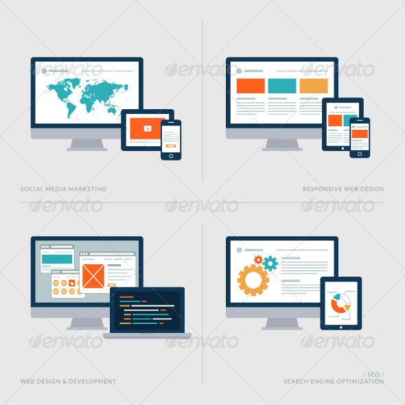 Set of Flat Design Concept Icons