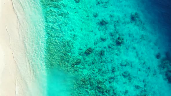 Aerial above sky of beautiful resort beach trip by blue ocean and white sandy background of journey 