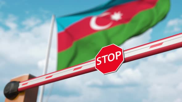 Opening Boom Barrier with Stop Sign at Flag of Azerbaijan