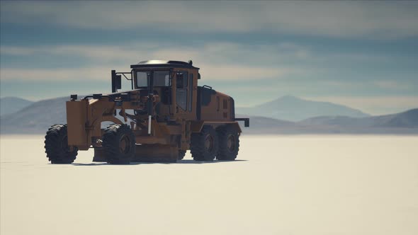 Road Grading Machine on the Salt Desert Road