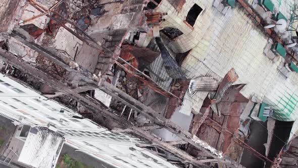 Vertical Video of a Damaged House During the War in Ukraine