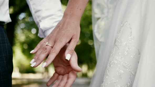 The Groom Holds the Bride's Hand