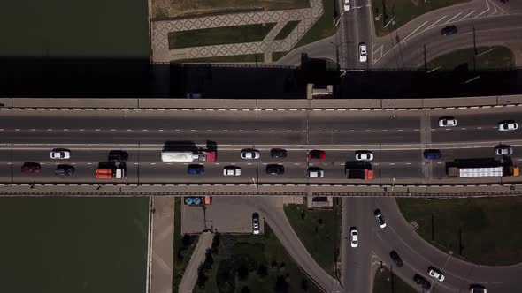 Drone's Eye View -  Freeway Traffic Jam City Rush Hour.