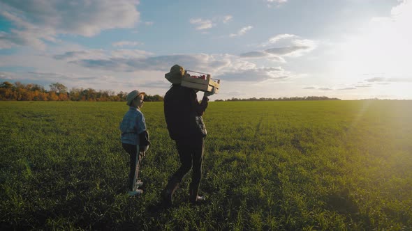 Young Mother and Her Daughter Harvesting Vegetables on a Farm, Family Team of Farmers During the