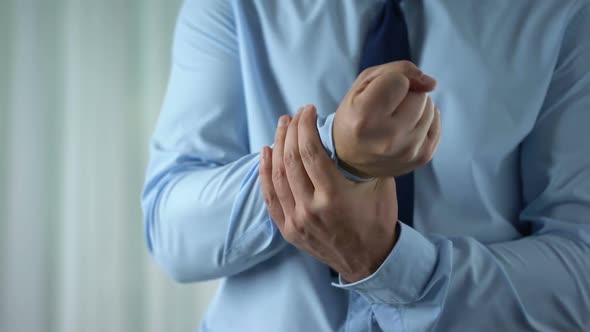 Male Manager Feeling Wrist Pain, Joint Inflammation, Carpal Tunnel Syndrome