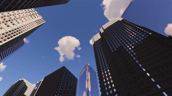 3d render of abstract bright city with skyscrapers. Simple forms of buildings