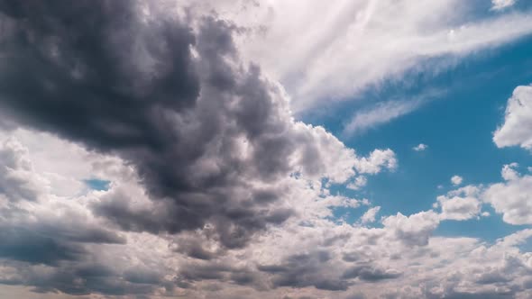 Timelapse of Puffy Clouds Moving in the Blue Sky Cloud Space