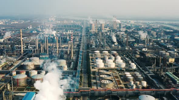 Aerial view oil refinery