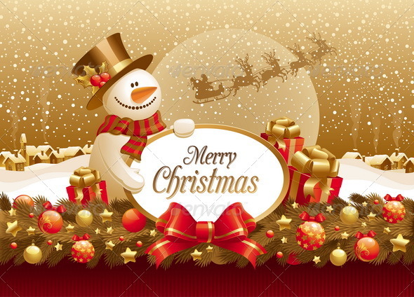 Snowman With Christmas Greeting and Decoration