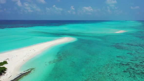 Aerial abstract of exotic shore beach voyage by blue ocean and white sand background of a dayout nea