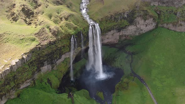 Aerial view of Seljalandsfoss waterfall in Iceland