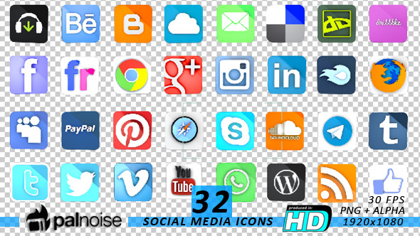 3D Social Media & Internet Icons (32-Pack)