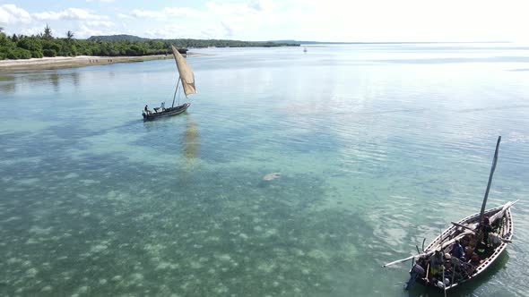 Boats in the Ocean Near the Coast of Zanzibar Tanzania Slow Motion