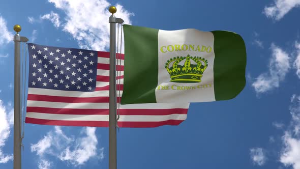 Usa Flag Vs Coronado City Flag California  On Flagpole