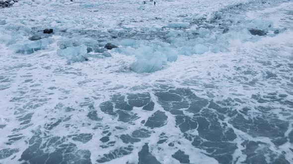 Drone From Diamond Beach Near Glacier Lagoon of Iceland