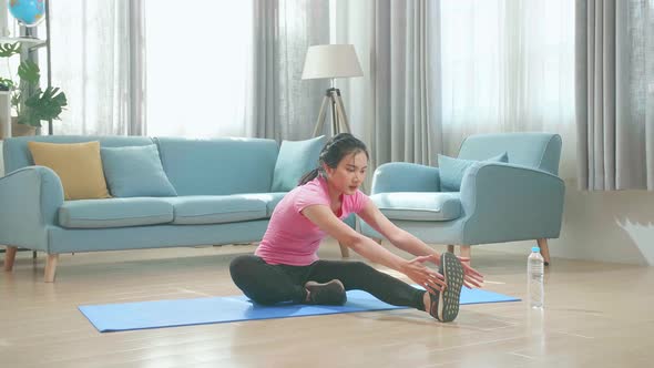 Woman Roll Out Yoga Mat For Preparation, Female Work Out By Exercise Yoga In Living Room At Home