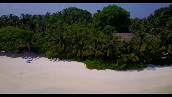 Aerial drone landscape of marine bay beach trip by aqua blue water with white sand background of a p