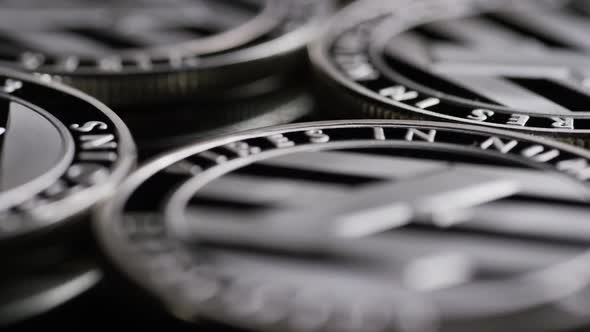 Rotating shot of Bitcoins (digital cryptocurrency) - BITCOIN LITECOIN 413