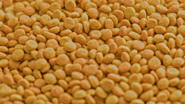 Full Frame Loop Rotating Background of Small Dry Orange Cat Food Crockets