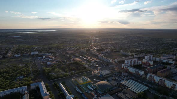 Drone View of a Small Town on the Lake Shore