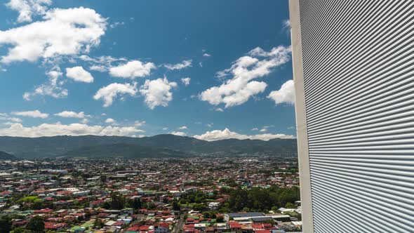 Timelapse of San Jose and Escazu mountain range in Costa Rica. Aerial view