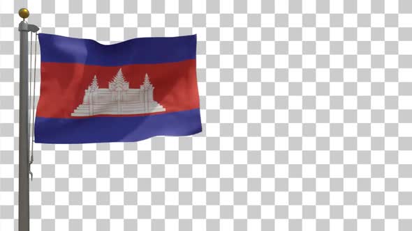 Cambodia Flag on Flagpole with Alpha Channel - 4K
