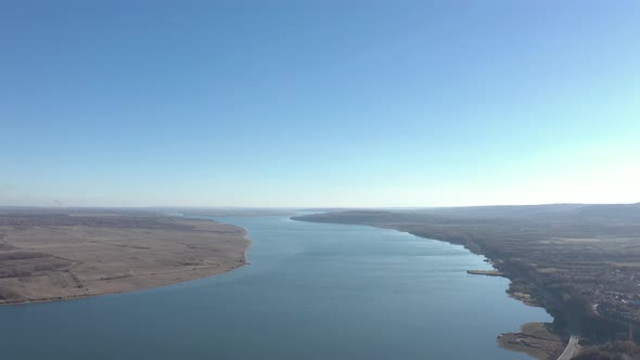 River Danube wide flow in Eastern Serbia 4K aerial video