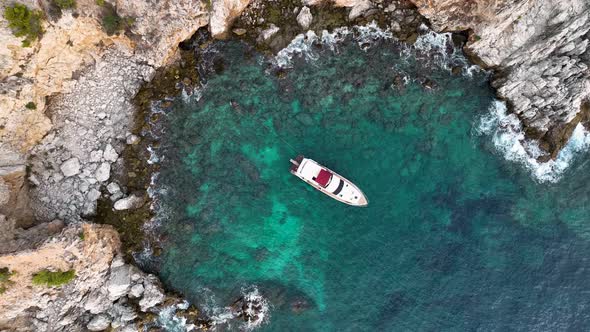 The Pirates yacht calls at the port aerial view 4 K Turkey Aanya