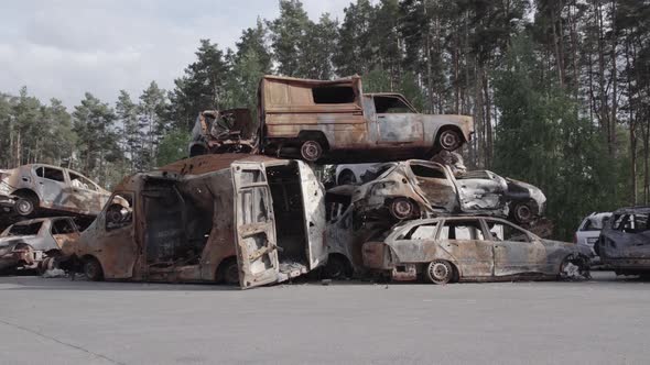 Consequences of the War in Ukraine  Destroyed Cars in Irpin Bucha District