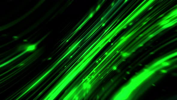 Green Background With Shiny Glowing Particles And Lines