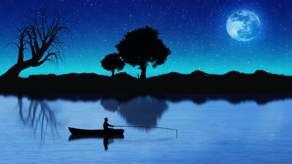 Fishing boat during the full moon night