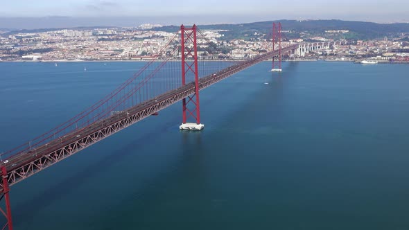 The Bridge of 25Th April with Car Traffic, Lisbon