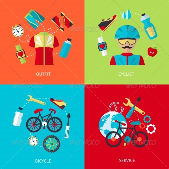 Bicycle Icons Flat Set