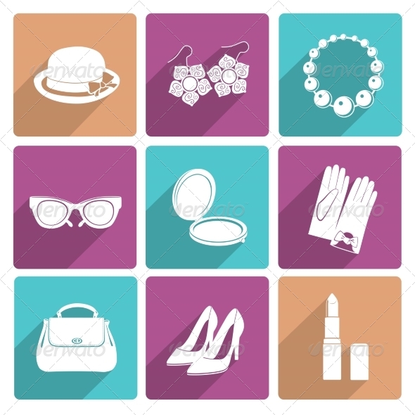 Woman Accessories Flat Icons Set